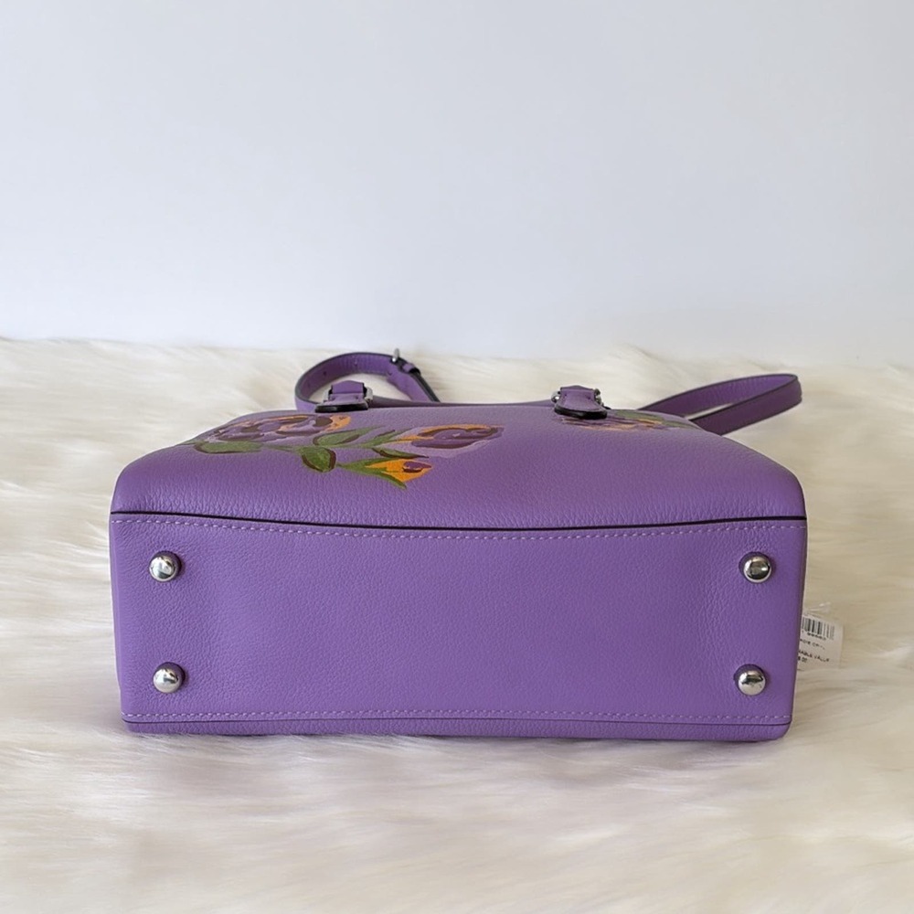 NWT Coach Mini Darcie Carryall With Rose Print/Pebble Leather/ Purple - Picture 5 of 13